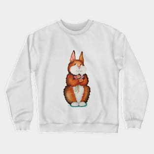 cute brown Bunny holding colourful flowers Crewneck Sweatshirt